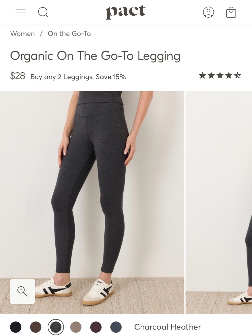 Pact Charcoal Organic Cotton Stretch Leggings